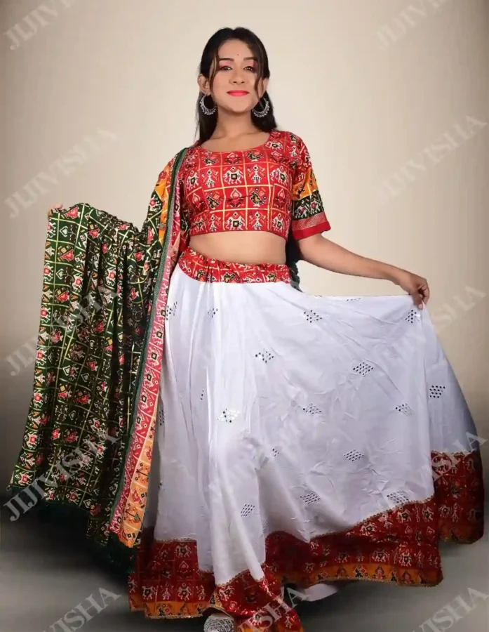 Buy White Patola Border Lehenga Set Online