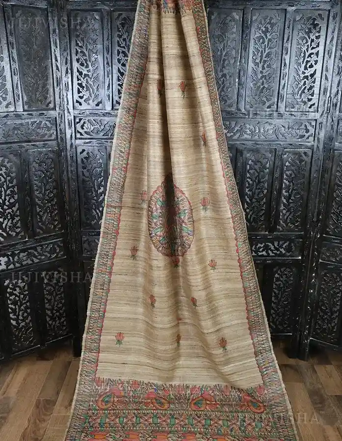 Buy Madhubani Hand Painted Tussar Silk Dupatta Online