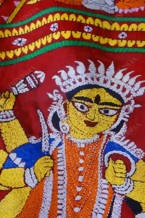 Buy Kantha Hand-Embroidered Bishnupuri Red Silk Saree Online