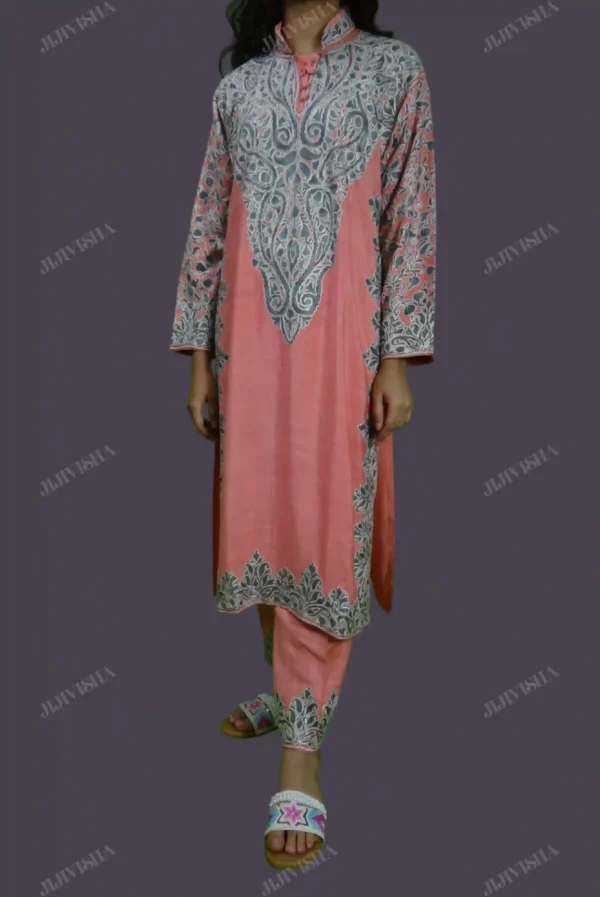 Buy Kashmiri Kurta pant set style In Peach Online