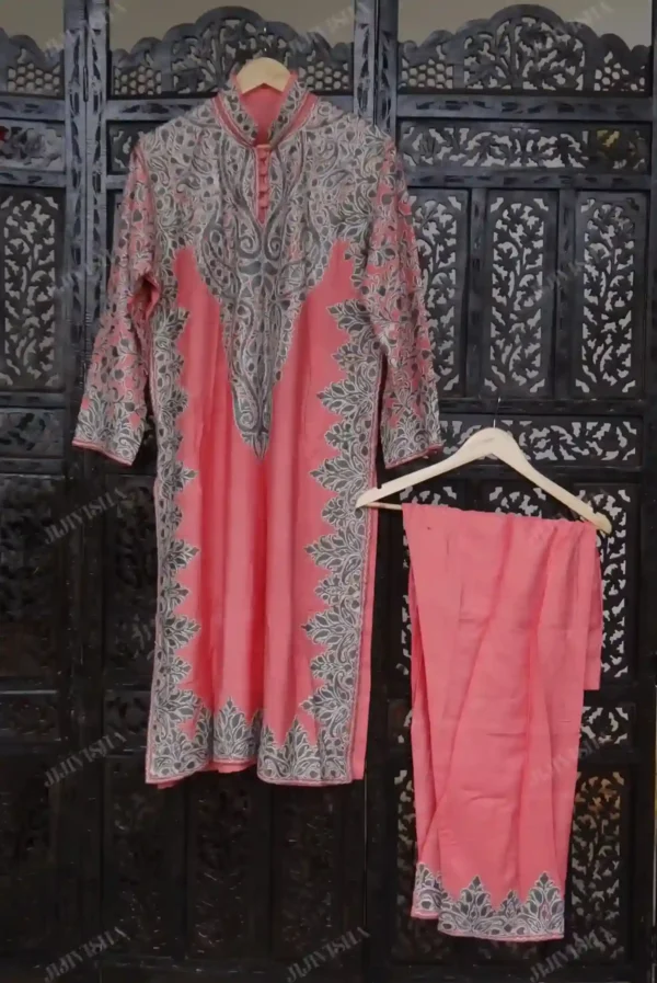 Buy Kashmiri Kurta pant set style In Peach Online