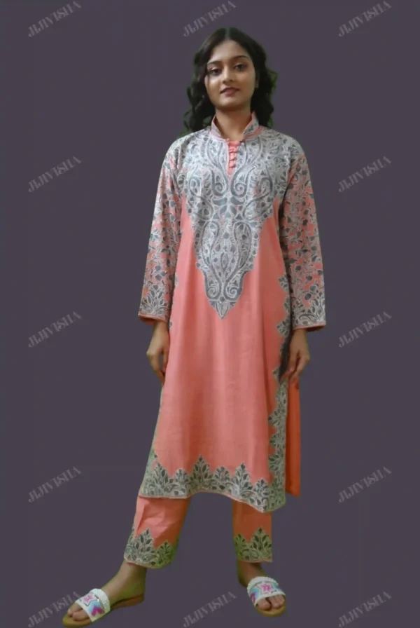 Buy Kashmiri Kurta pant set style In Peach Online