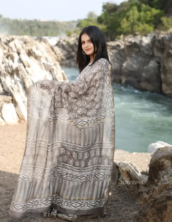 Buy Hand Block Printed Chanderi Silk Saree Online