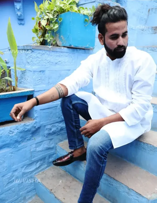White Chikankari Cotton Kurta for Men