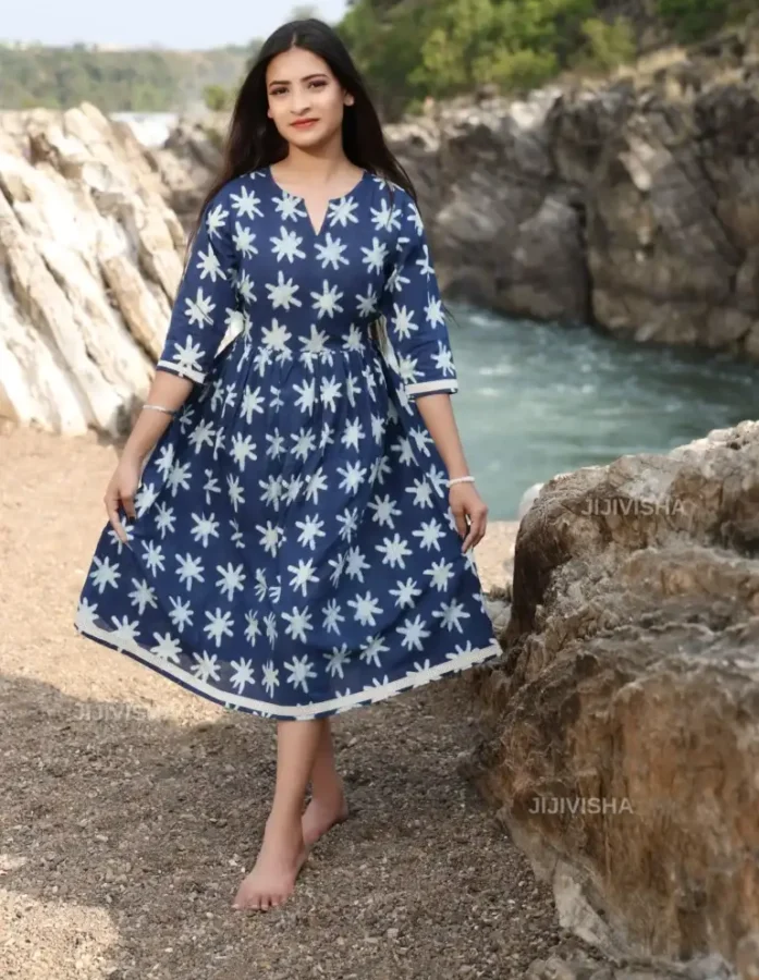 Buy Indigo Star hand block print cotton Tunic Online