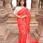 Buy Crimson Charm Mulberry Silk Bandhej Saree Online
