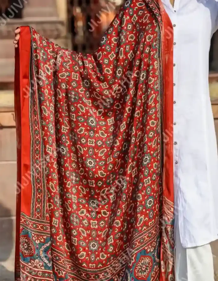 Maroon Mirage Ajrakh Modal Silk Dupatta Online
