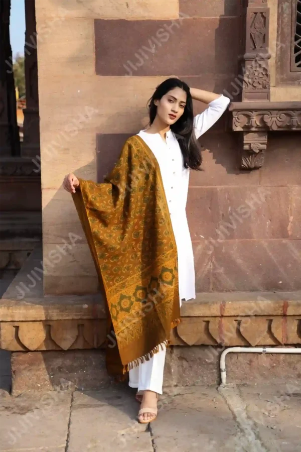 Buy Sunlit Garden Ocher Yellow Linen Stole Online