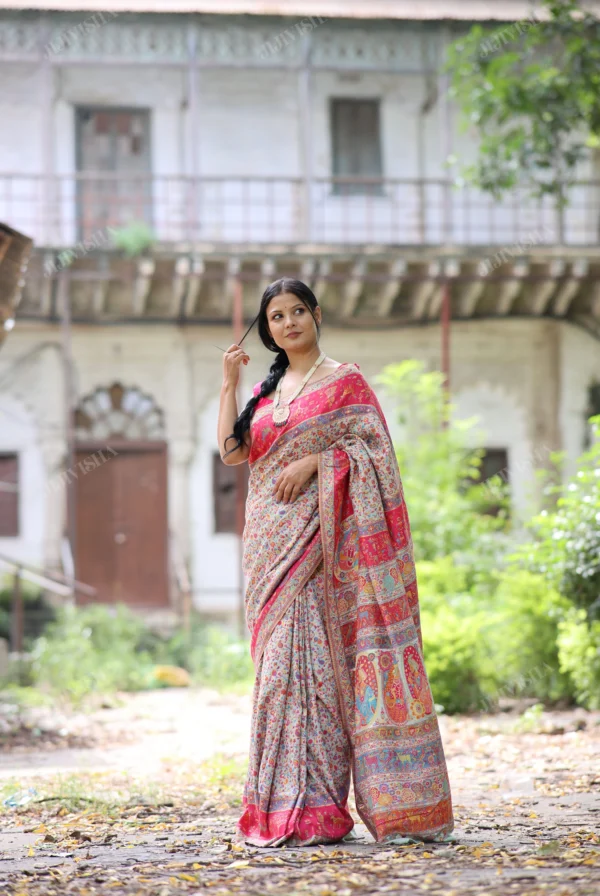Buy Grey Kani Silk Saree with Vibrant Floral Jaal Online