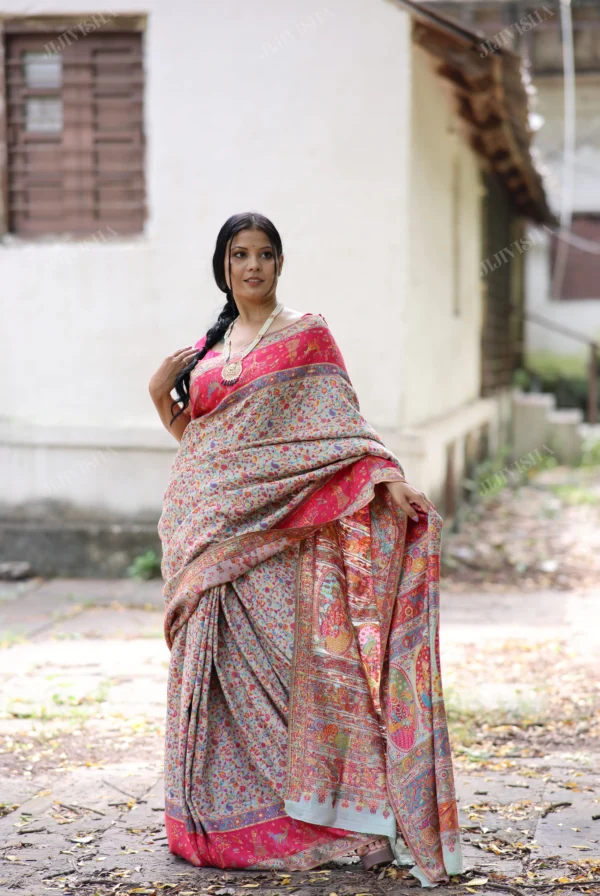 Buy Grey Kani Silk Saree with Vibrant Floral Jaal Online