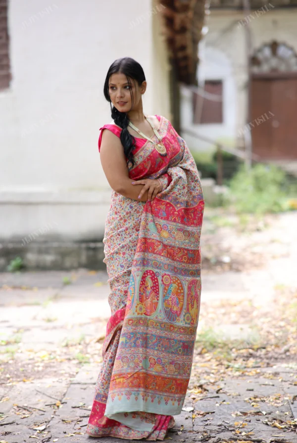 Buy Grey Kani Silk Saree with Vibrant Floral Jaal Online