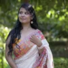 Buy White Kani Silk Saree with Horse Riding Warriors Online