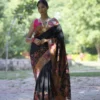 Buy Black Kani Weave Saree with Horse Riding Warriors Online