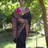 Buy Black Kani Weave Saree with Horse Riding Warriors Online