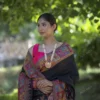 Buy Black Kani Weave Saree with Horse Riding Warriors Online