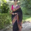 Buy Black Kani Weave Saree with Horse Riding Warriors Online