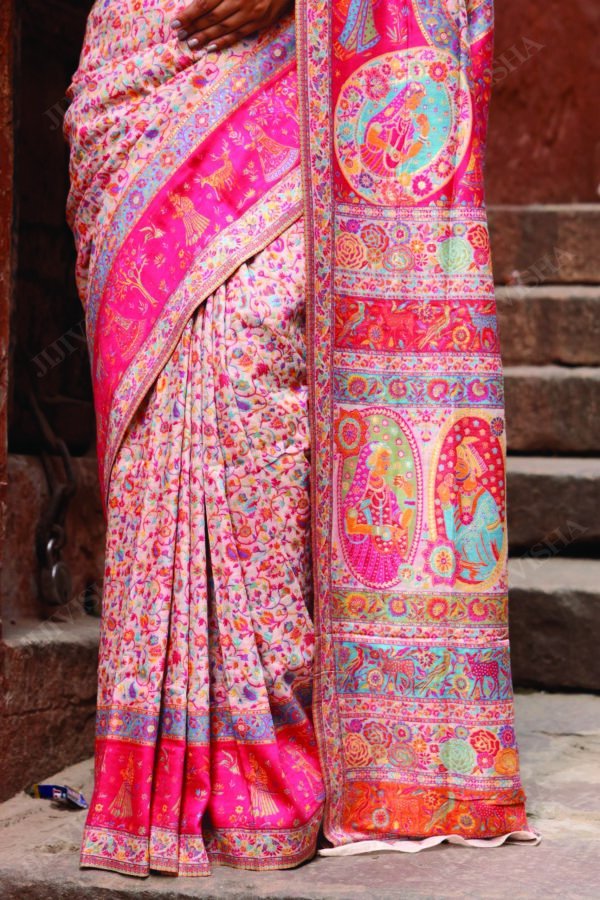 Buy Light Pink Kani Silk Saree with Raja Rani Motifs Online