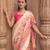 Buy Cream Kani Weave Silk Saree with Multi-colour Pallu Online