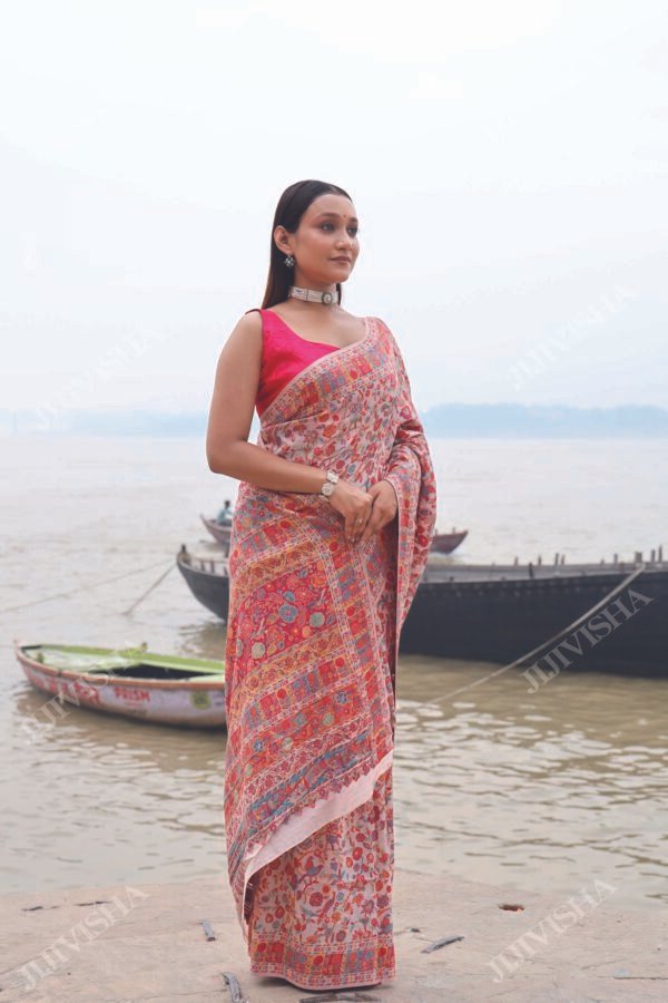 Buy Light Pink Kani Silk Saree Online