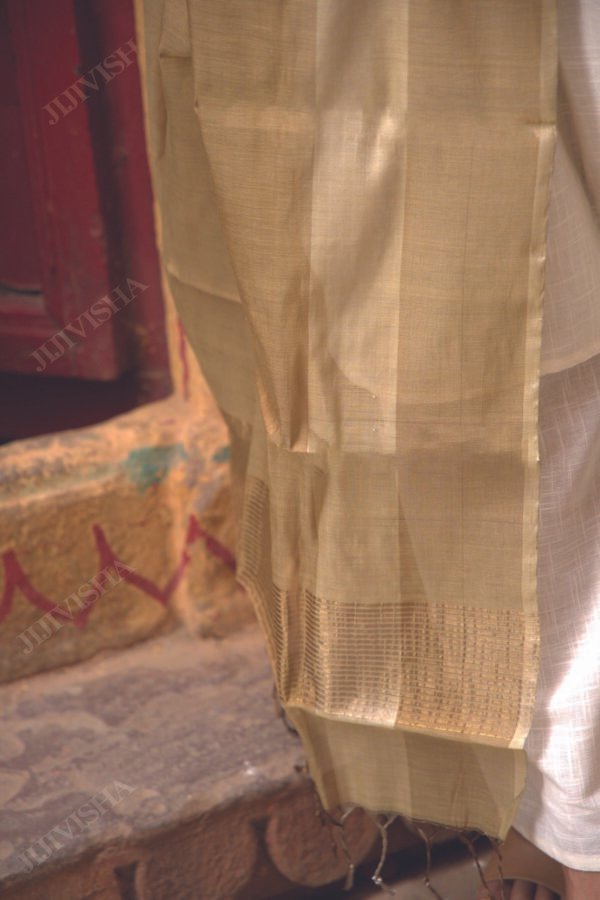 Buy Golden and Beige Handwoven Chanderi Silk Dupatta Online
