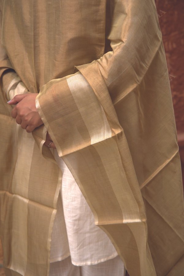 Buy Golden and Beige Handwoven Chanderi Silk Dupatta Online