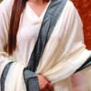 Buy Oﬀ White Chanderi Silk Dupatta with Grey Border Online