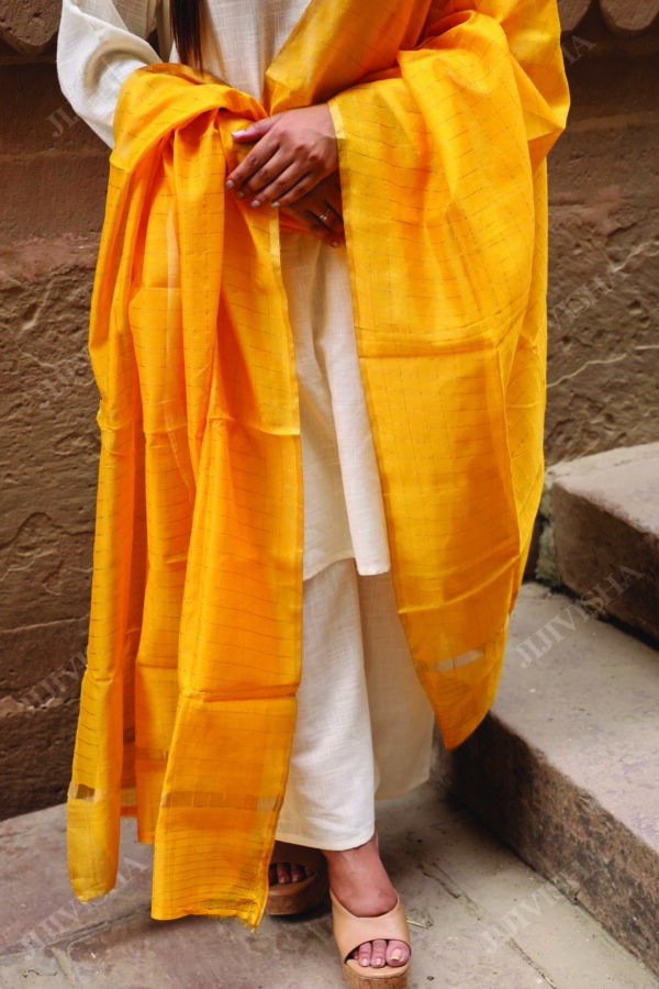 Buy Yellow Chanderi Silk Handwoven Dupatta Online
