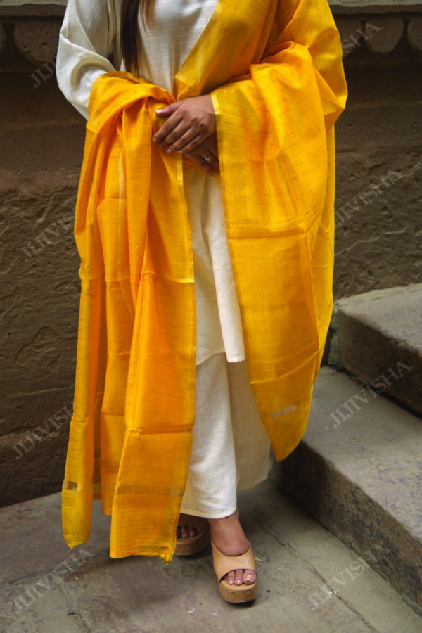 Buy Yellow Chanderi Silk Handwoven Dupatta Online