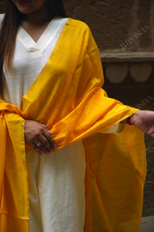 Buy Yellow Chanderi Silk Handwoven Dupatta Online