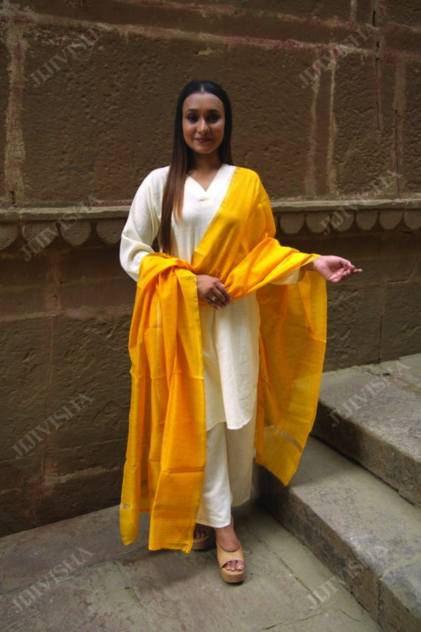 Buy Yellow Chanderi Silk Handwoven Dupatta Online