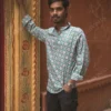 Nature's Grace: Men's Green Hand Block Printed Cotton Short Kurta