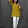 Buy Mustard and Beige Tree Block Print Short Kurti