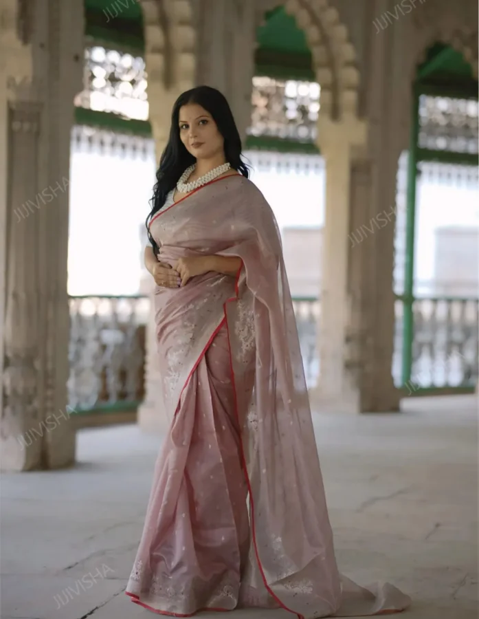 Mauve Chanderi Silk Saree with Silver Motifs